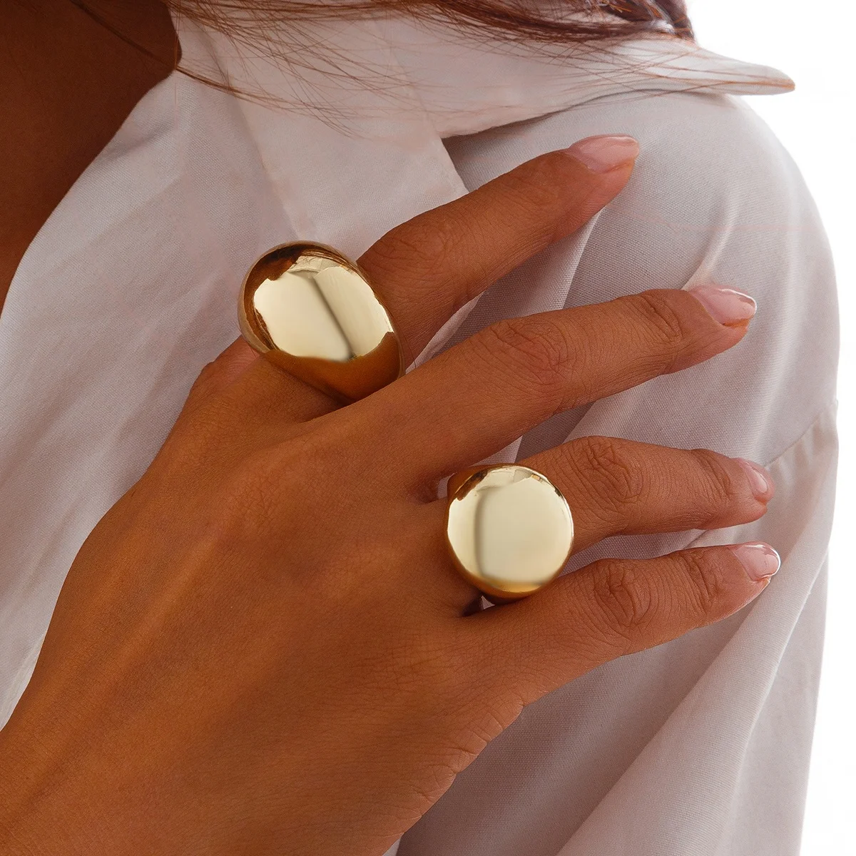 2 Pieces Smooth Surface Rings Set for Women Trendy Lady Stackable Finger Rings on Hand Accessories Female 2024 Jewelry Girl Gift