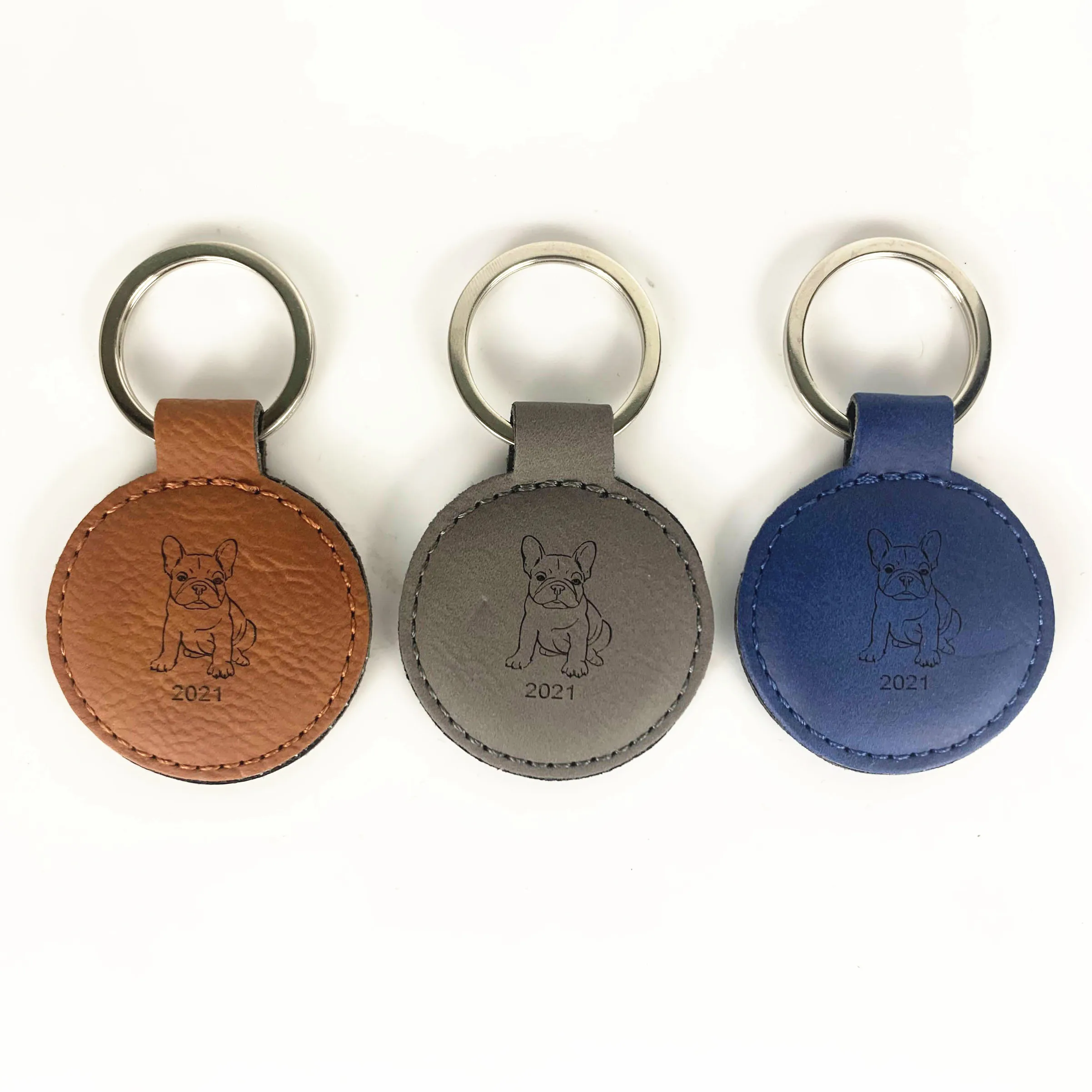 Wholesale Customize Logo Genuine Leather Laser Cut Engravable Blank Keychains