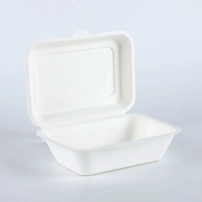 Eco-Friendly 100% biodegradable 900ml sugarcane pulp clamshell lunch box disposable 8 Inch square bagasse food container