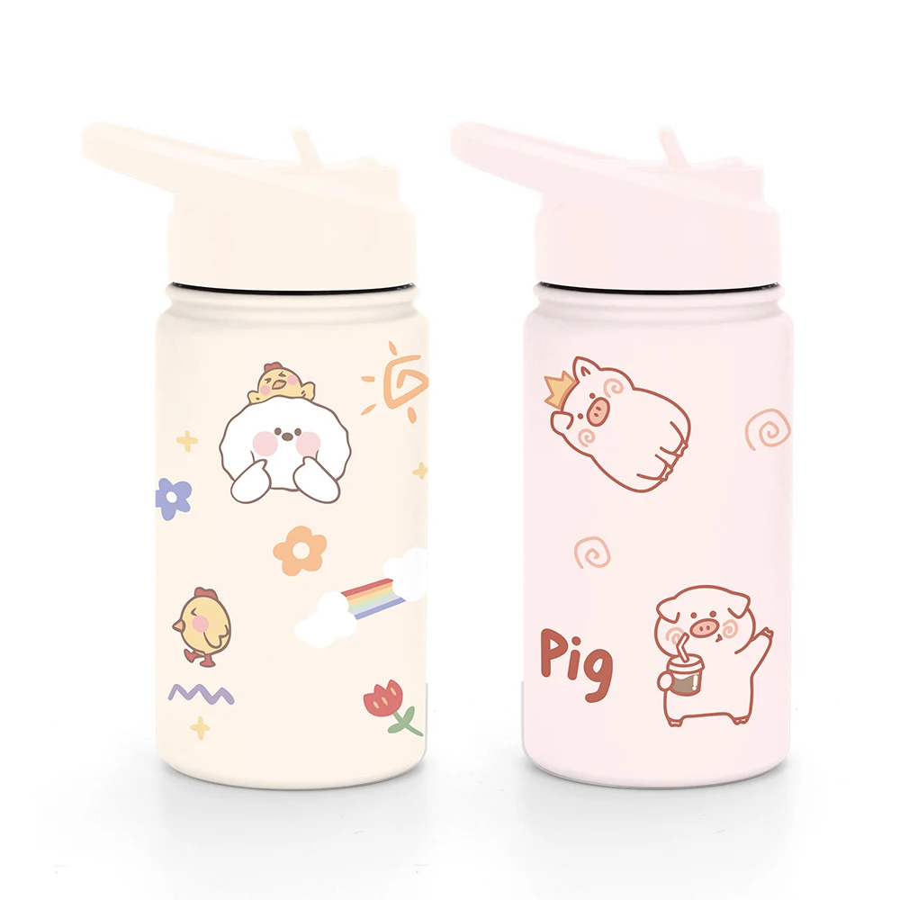 Wholesales Straight Insulated Stainless Steel Sublimation Cartoon for Kids Water Bottle With Colorful Lid