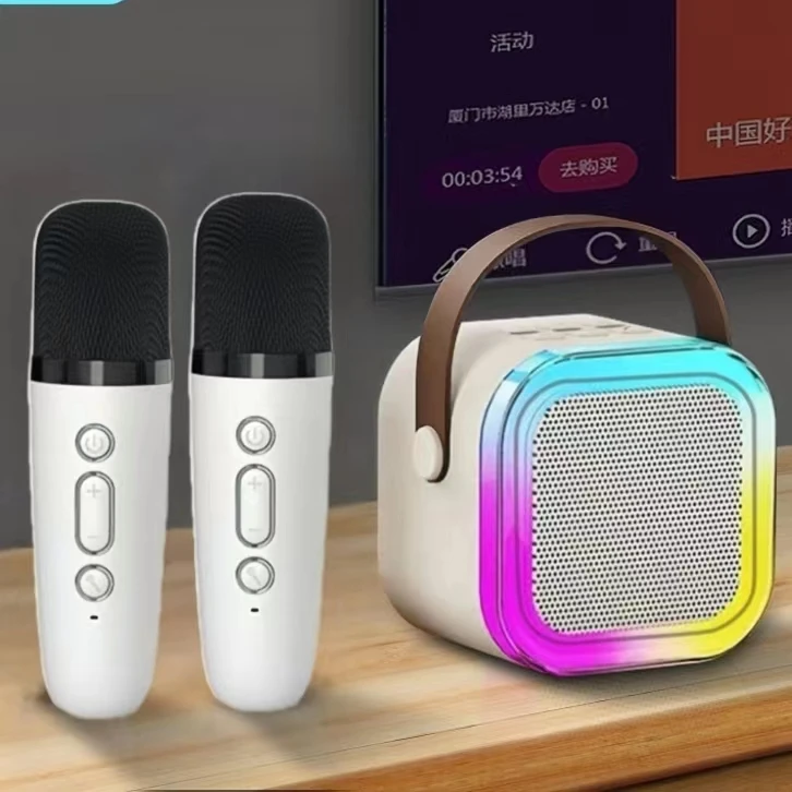 New For Singing Portable Smart Wireless Bluetooth RGB Light Speaker Home Theater Karaoke Wireless Microphone Speaker Bt Speaker