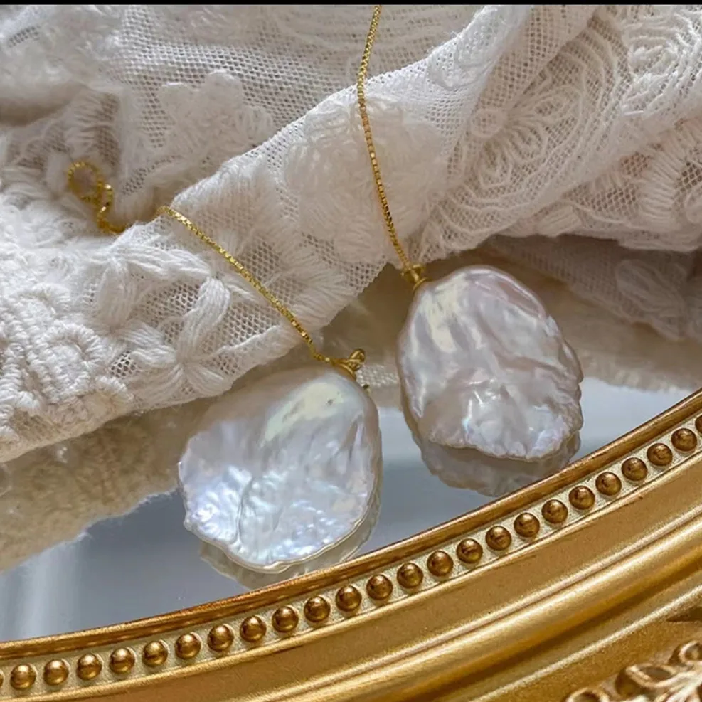 Gold plate 925 sterling silver 17-22 mm freshwater baroque genuine keshi petal pearl earings