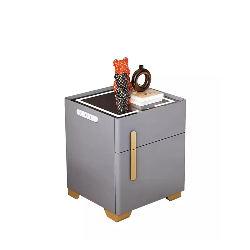 Modern smart bedside table built-in safe with wireless tricolor light speaker bedroom locker