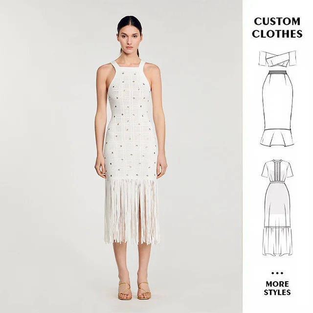 Bettergirl 2024 New High Quality Fringed Hem Knit Sandro Dress French Robe Sandro Women Fashion  Casual  Midi Dresses
