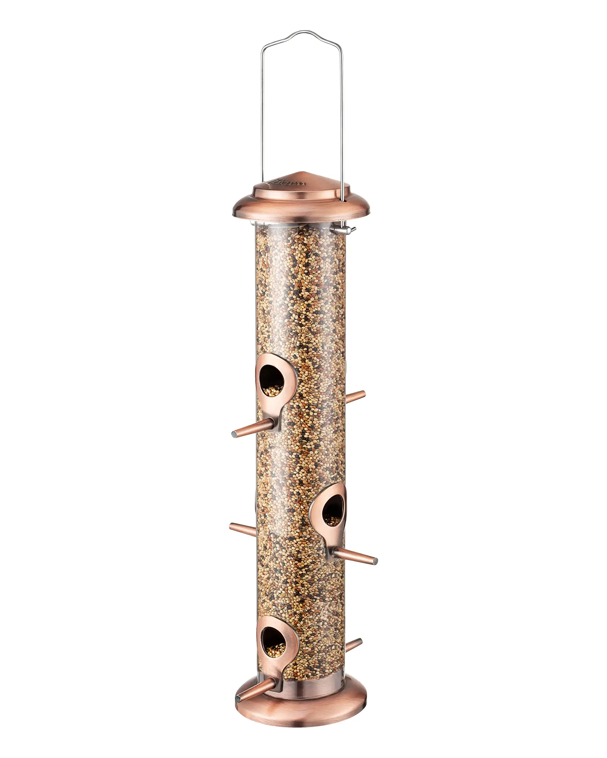 Metal Bird Feeders Brushed Copper Wild Bird Feeder for Outdoors Hanging All Metal Brushed Copper Finishing 14 Inch 6 Port