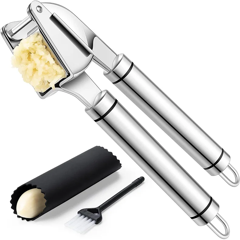 Premium Garlic Press Stainless Steel, Garlic Mincer Tool, Garlic Crusher Tool, Garlic Smasher Garlic Masher Includes Silicone Ga