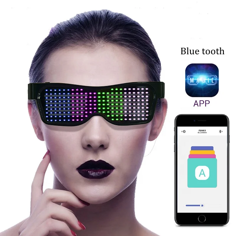 Wholesale Party Light Up Toys App Blue tooth Display Magic Led Eyeglasses