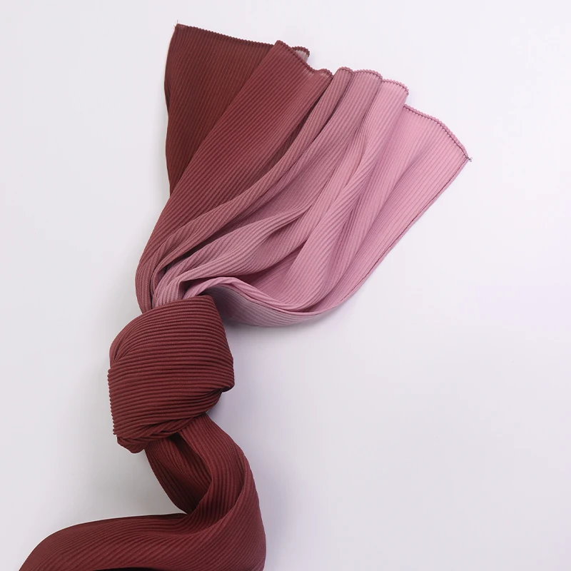 Custom Malaysia Hot Selling Pleated Shawl Premium Mini Ombre Pleated Chiffon Hijab