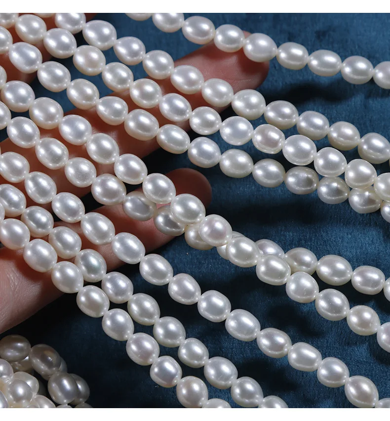 Wholesale 5-8mm big rice pearl high quality Natural cultured Freshwater Pearl half hole rice loose pearls