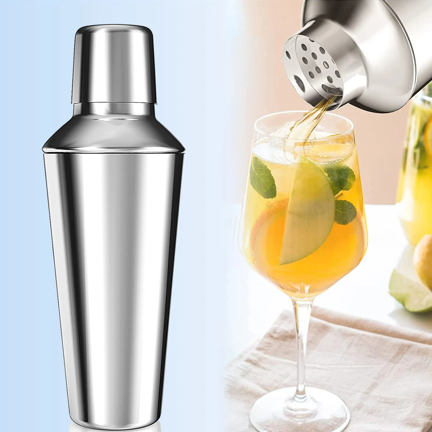 Custom  Metal Bar Tools Wholesale 750ml Premium Stainless Steel Lustered Unique Shape Cocktail Shaker For Bartender