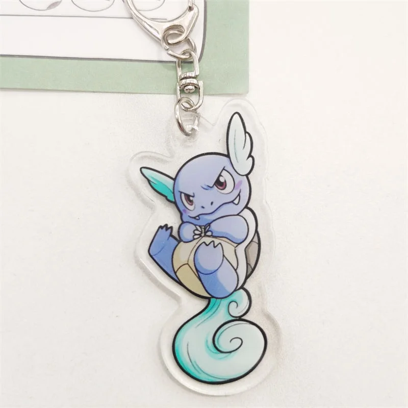 Magic Pikachu Pendant Anime Acrylic Keychain with UV Printed Pet Elf Stainless Steel Metal for Key Usage