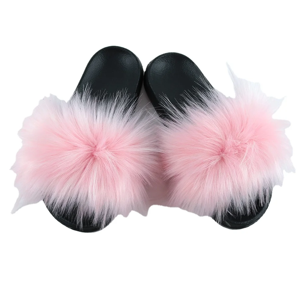 
2021 Newest Design Artificial Fox Fur Sliders faux fur slide sandals Custom Women Fashion Fur Slides 