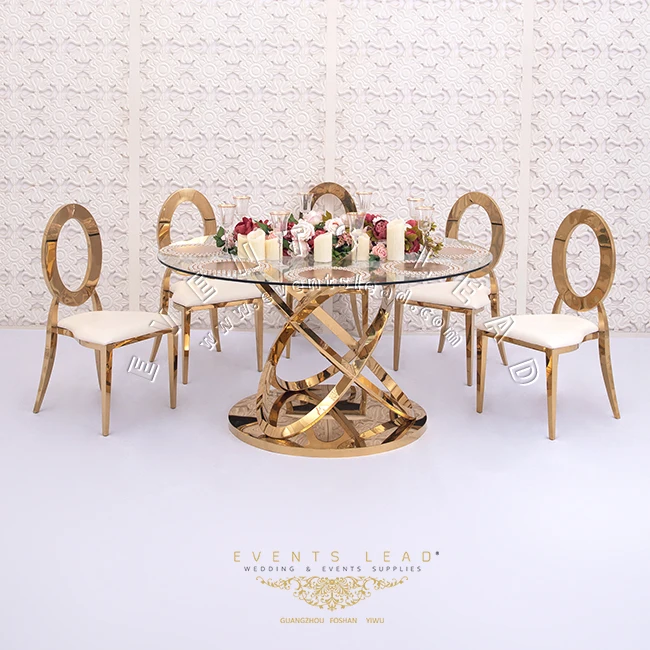 European design Stainless Steel Oval Base Round Clear Glass top dining table hotel table dinner table