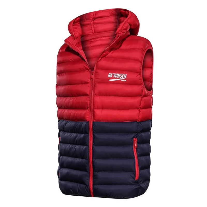 
Bodywarmer Padded Red Hooded Vest Men Sleeveless Winter Warm Vest 