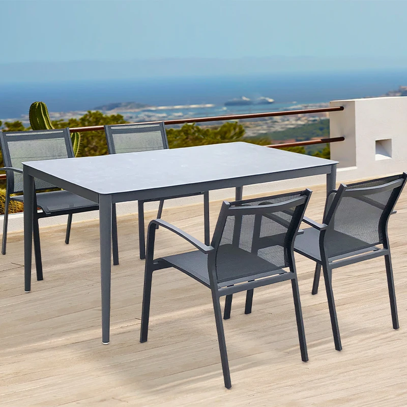 Outdoor dining for Hotel Bistro Commercial Restaurant And Cafe 9 Piece 8 People Black Stackable Cross outdoor dining