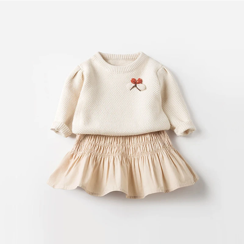 
Wholesale kids o-neck pullover lovely girls clothing baby knitted pattern sweater for children 