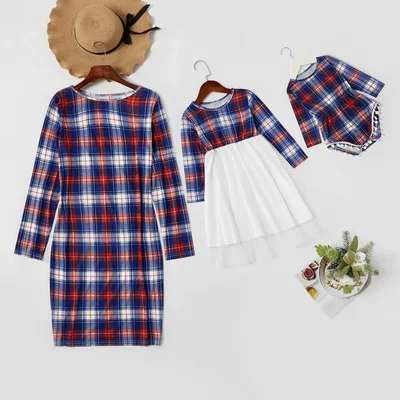 
Mysweeby new design parent-child clothes mother and daughter plaid long sleeve dresses autumn fashion mommy and me outfits 