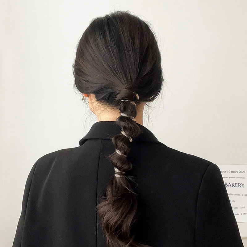 Genya New Design Elastic Telephone Wire Cords Hair Bands With Metal hair scrunchies For Women