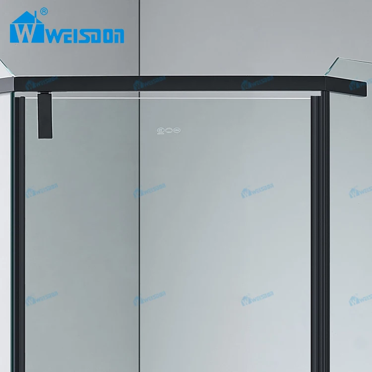 Weisdon Matte Black Tempered Glass Diamond Shower Room Framed Stainless Steel Pivot Shower Door