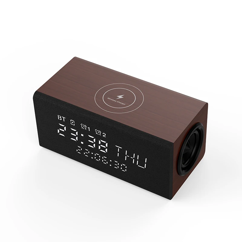 Пользовательский деревянный 5,1 bt беспроводной зарядный светильник динамик супер бас мини портативный беспроводной динамик с будильником