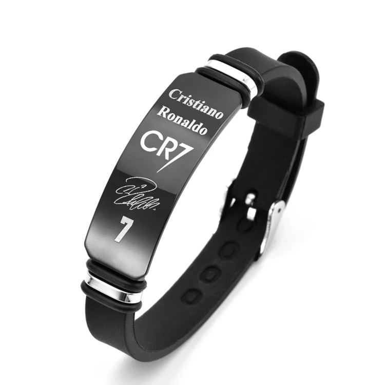 Custom Wholesale Stainless Steel Man Trendy  Accessories Jewelry Men European Football Star Sport Silicone Bracelet