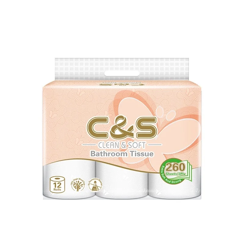 
Competitive Price Embossed 12R 3Ply 260S Virgin Wood Pulp Toilet Roll Tissue Paper 