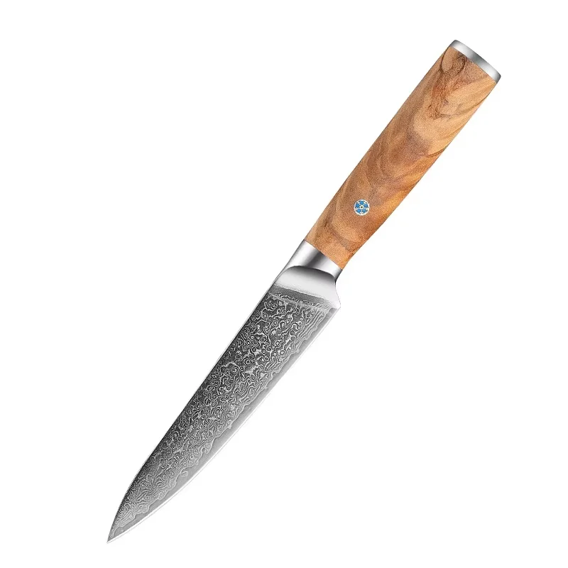 Professional 7-Piece Damascus Steel Kitchen Knife Set with Olive Wood Handle Santoku Utility Boning Chef Knife for Cooking