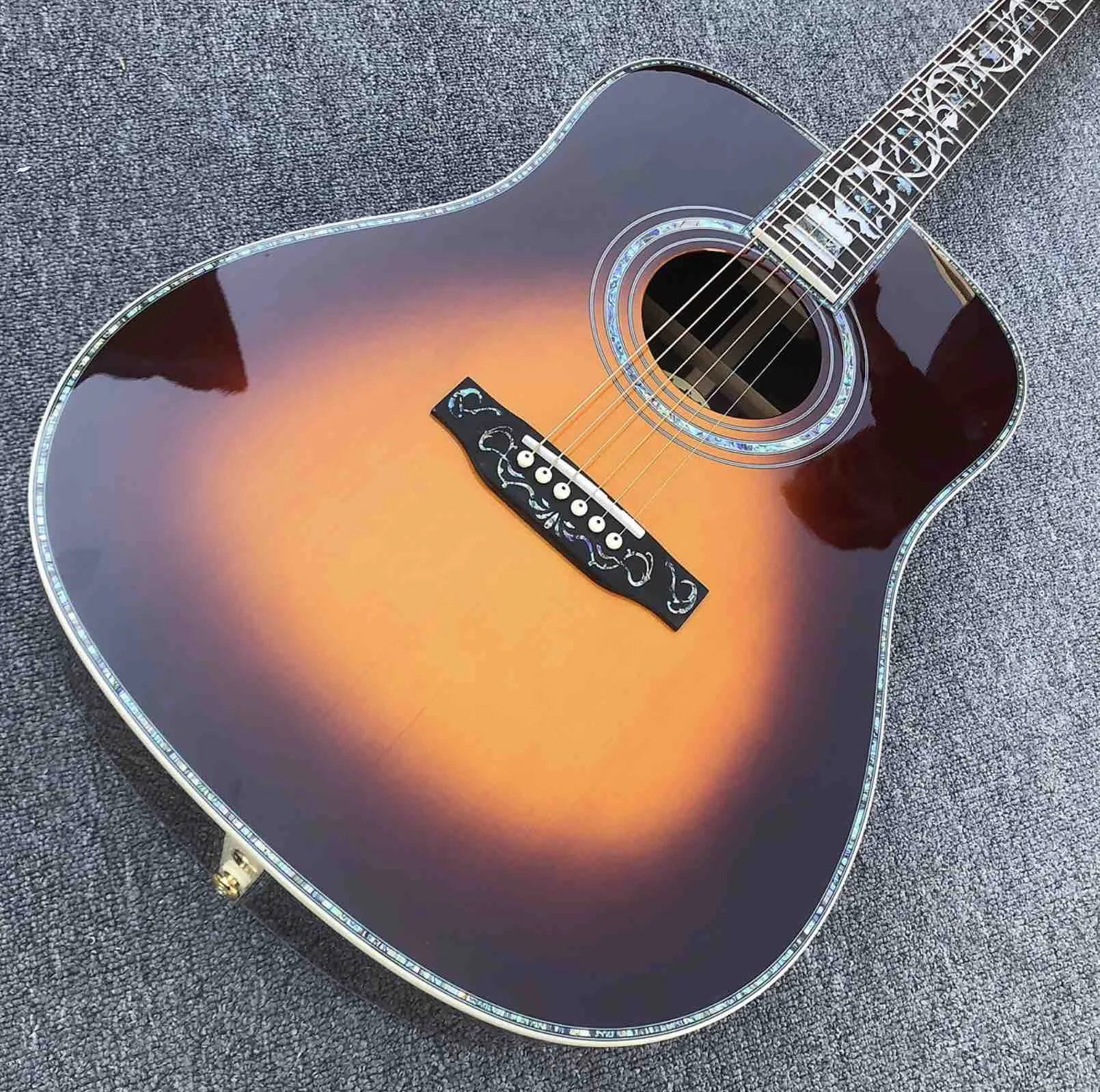 Real Abalone Inlays Sunburst Solid Spruce Top 41 Inch Acoustic Guitar with Ebony Fingerboard