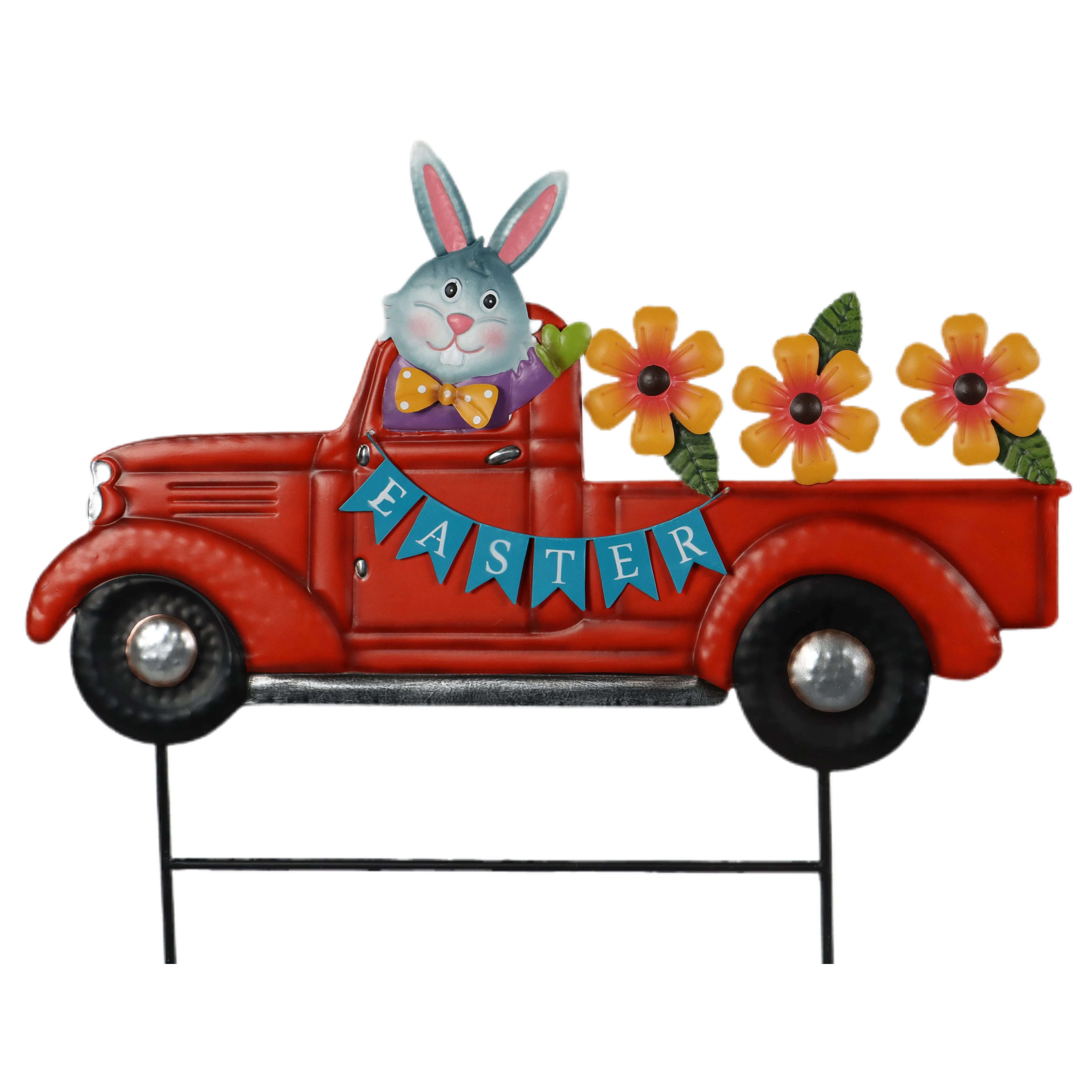 Easter Metal Garden Stake Bunny Truck Decoration Yard Decor Stake Metal Outdoor Stakes