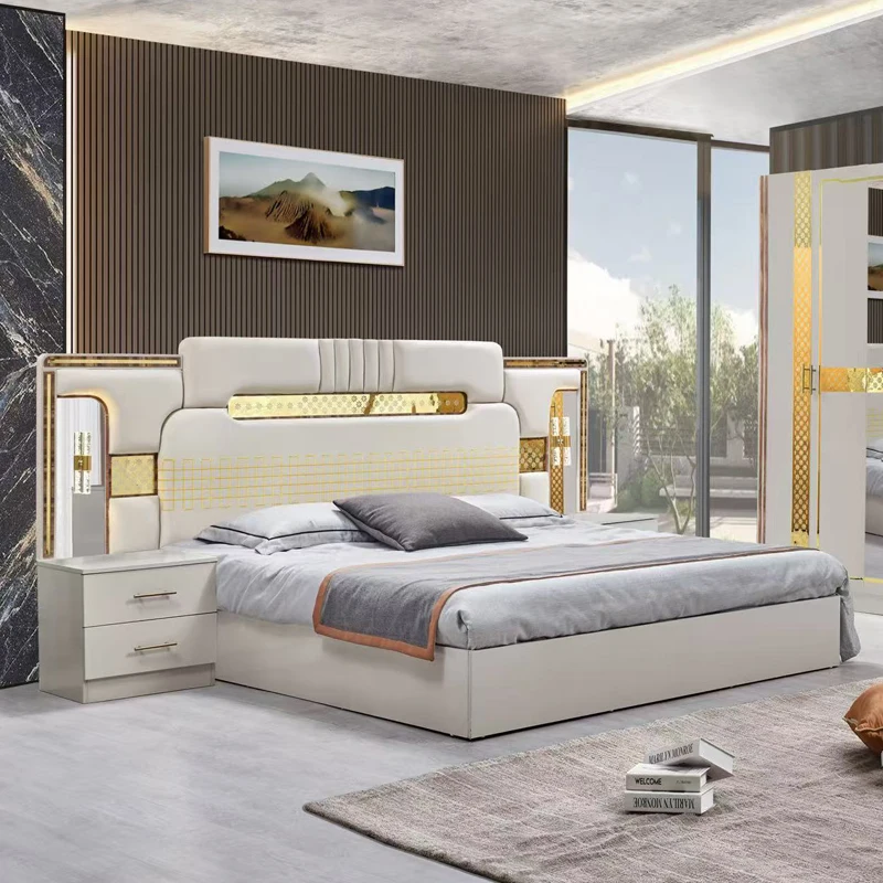 Meuble De Chambre a Coucher Complet 2023 Modern Design Wooden King Size Double Bed Luxury Full Bedroom Sets Furniture