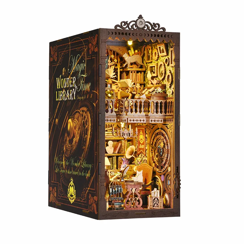 Time book club library diy doll houses handmade wooden book nook 3d assembled model book nook kit birthday gift design