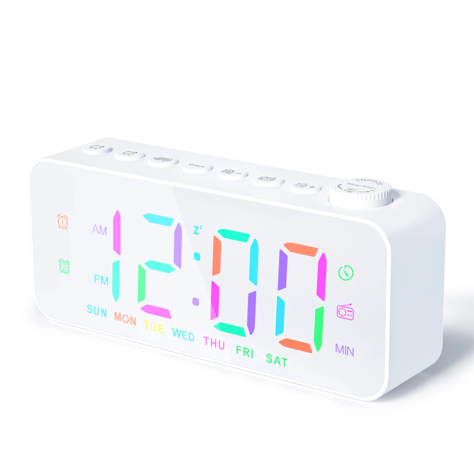 Small modern decorative desk travel digital alarm clock mirror with led display alarm clock wake-up light