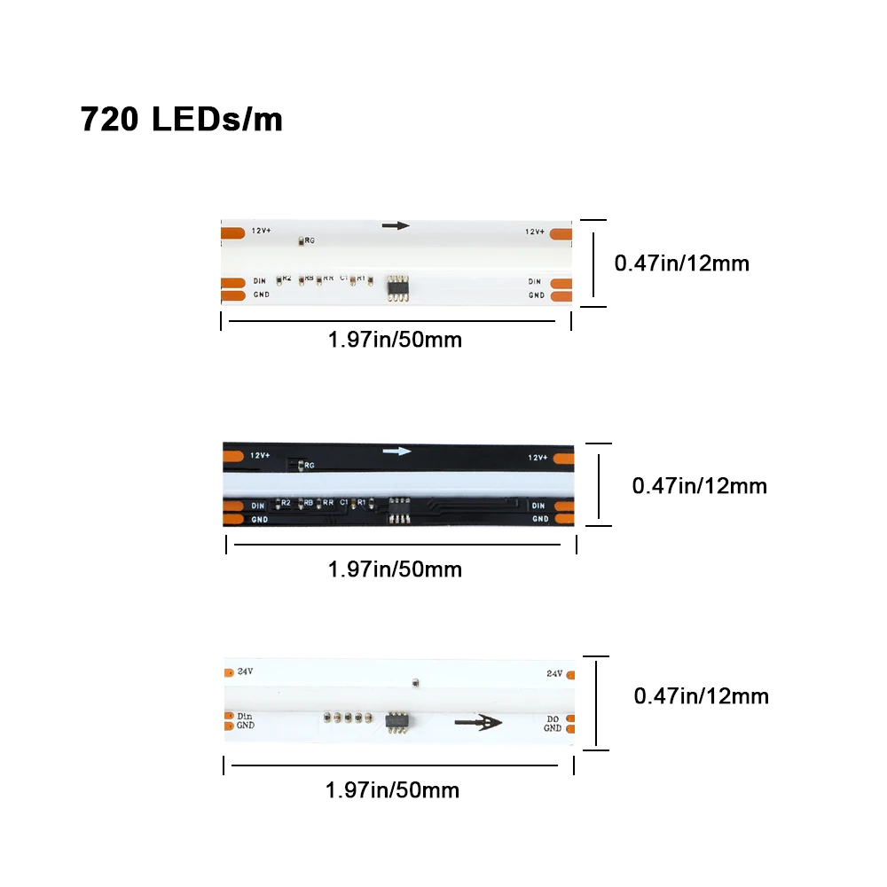 Addressable COB Chasing Running 720led RGBIC COB LED Tape 12v 24v APP Control Smart RGB COB LED Strip Light for Home Room Decor