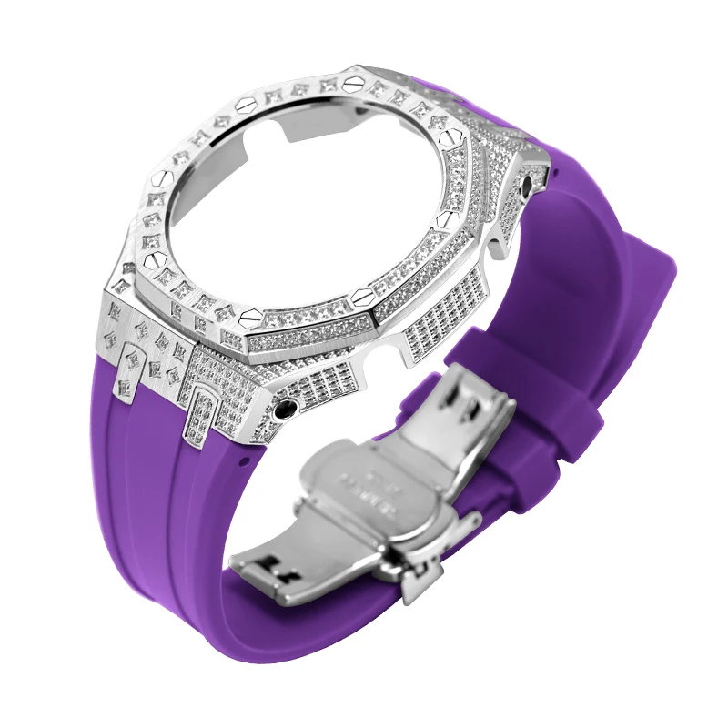 New Design Special Star Full Diamond Watch case and Rubber strap set Wholesale for G A2100 for CA SIO mod kits watch parts