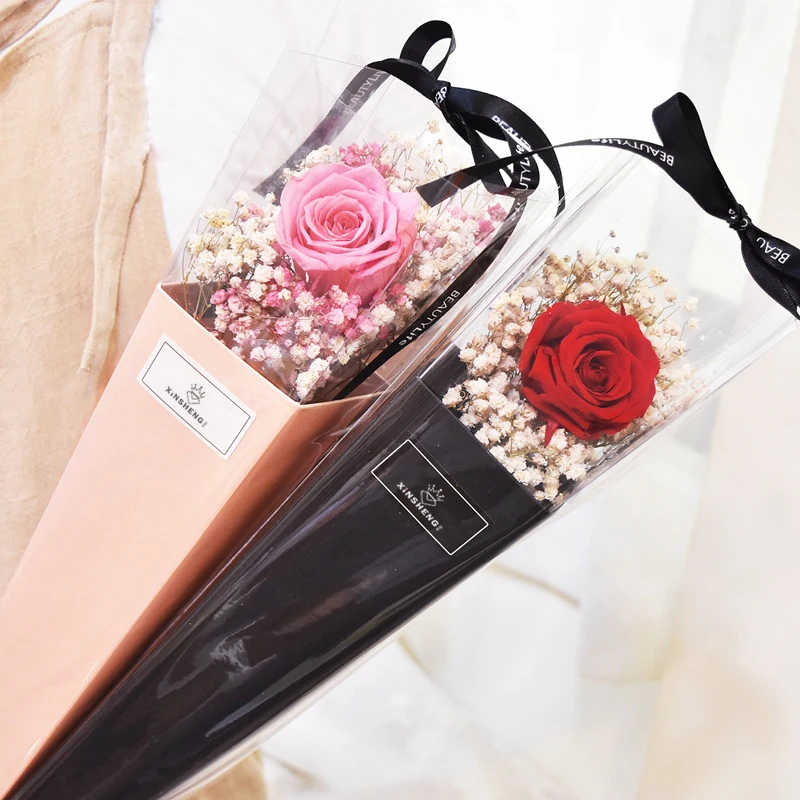 ZL Luxury Single Flower Packaging Portable Preserved Roses Bag Handmade Bouquet Gift Box Valentine Flower Packaging Box
