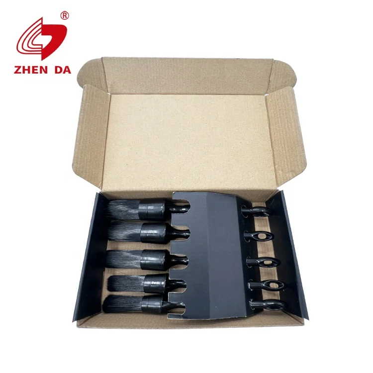 Premium 5pcs Car Detailing Brush Kit Automoive Cleaning Brushes with Tongue Handle