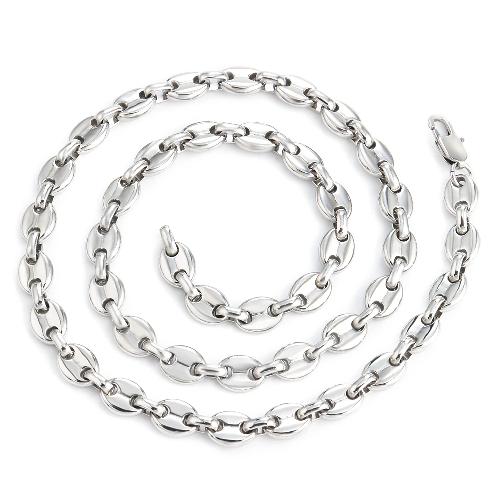 Fashion Thick Coffee Bean Necklace Bracelet 18k Gold Plated Stainless Steel Waterproof Coffee Bean Link Chain Choker Necklace