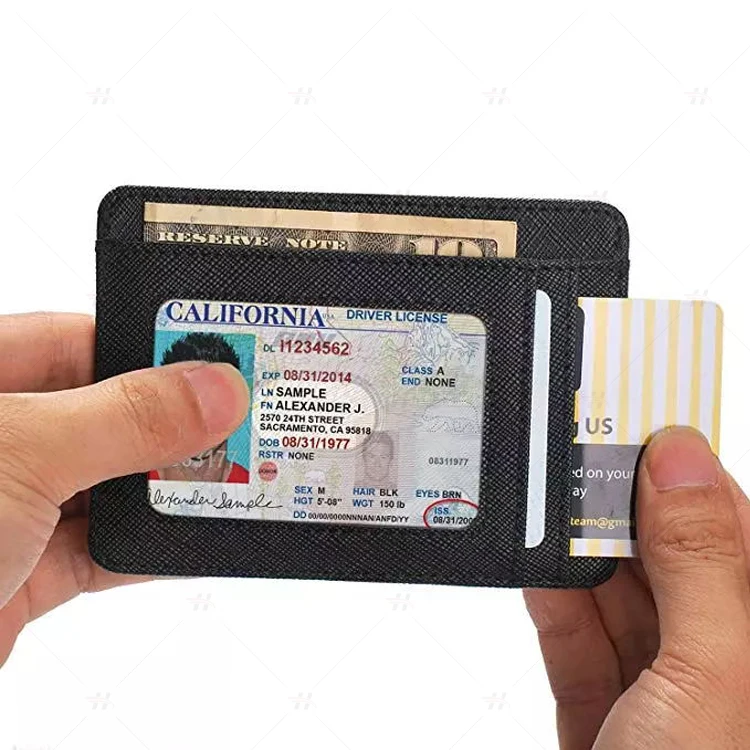 Genuine Cowhide Leather Slim Credit Card Wallet Black RFID Men Magnet Case for iPhone 12