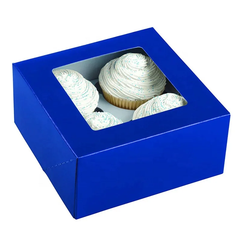 Nordic style color Custom logo printed PVC top window cardboard 4 panes cupcake boxes