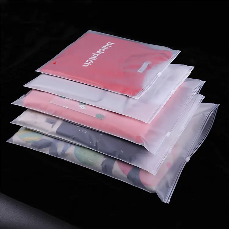 Custom logo pvc recyclable zippered plastic bag clothes packing lock matte frosted zipper bags for clothing packaging