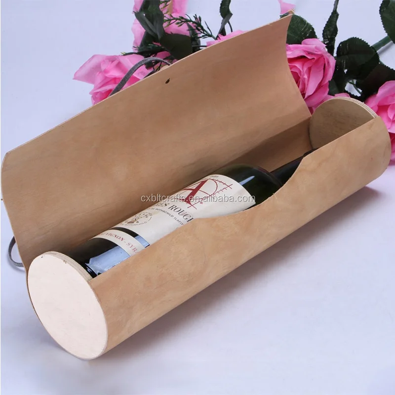 Custom design Wood Cylinder Wine Bottle Box Natural Bentwood Wine Boxes