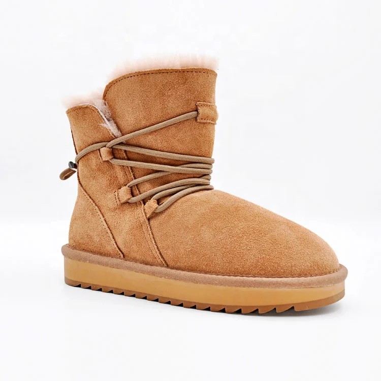 Fashion Trend genuine leather Breathable shoes women boots  Warm Winter Suede Boots Lace Up Ankle Plush Boots Outside Shoes