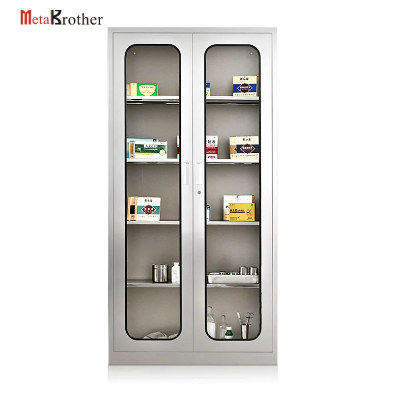 High Quality 201 Stainless Steel Medicine Cabinet 4 Glass Door Stainless Steel Cabinet Clean Hospital  Furniture