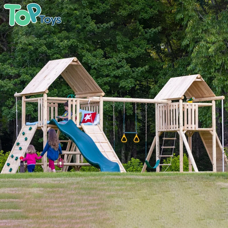 TOP New Product Wooden Children Commercial Outdoor Swing And Climbing Frame Playground Supplier For Kindergarten Preschool