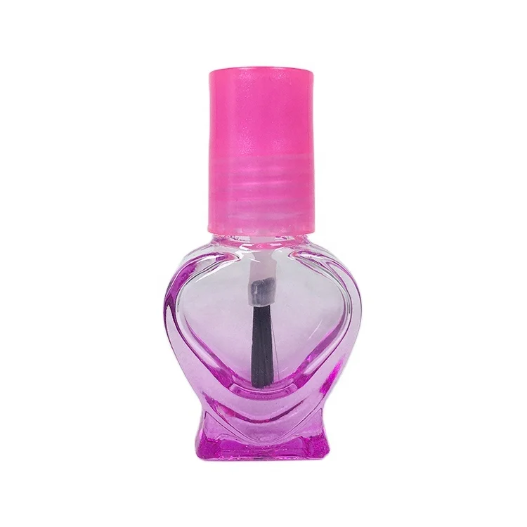 New Design heart shape 5ML gradient pink Empty small Nail Polish Glass Bottle with transparent pink Cap