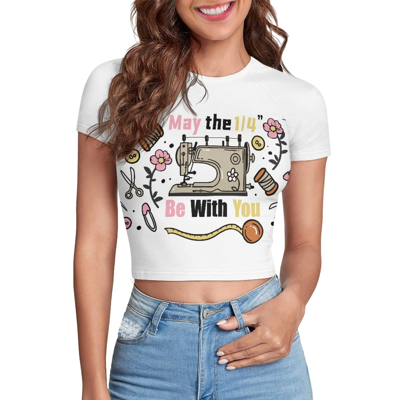 Sublimation Sewing Pattern Summer Custom Baby Tee Y2k Crop Tops Drop Shipping Short Sleeve Cropped T-shirts