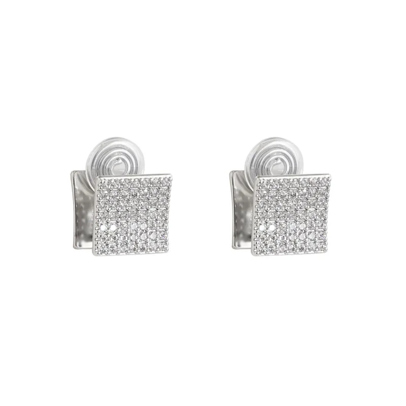 ear clip light luxury full drill geometric square double earrings for women without ear cavity mosquito coil ear clip