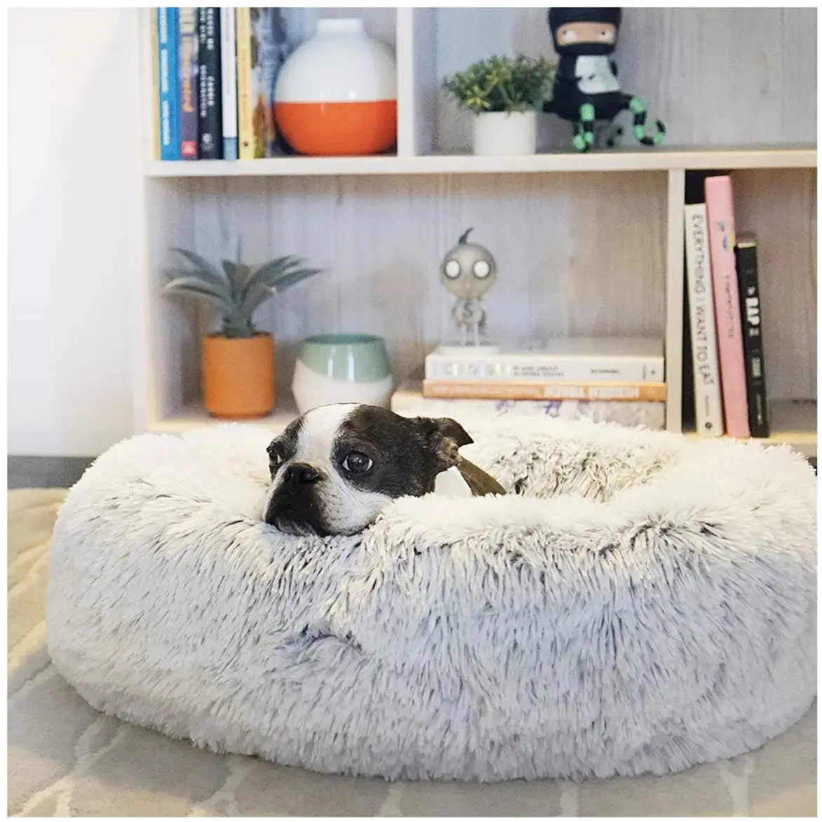 Original Calming Donut Cat and Dog Bed in Shag Fur, Multiple Sizes and Bundle
