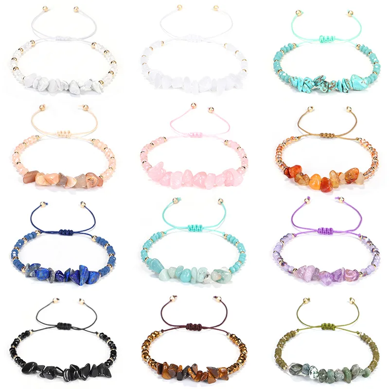 Wholesale Hand Knitting Irregular Natural Stone Crystal Bracelet Gravel Beads Adjustable Bracelet