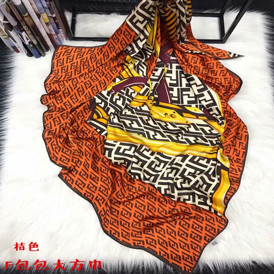 Manufacture Wholesale Custom Design Silk Scarves Ladies Silk Chiffon Hijabs Luxury Designer Brand Logo Printed Silk Scarf